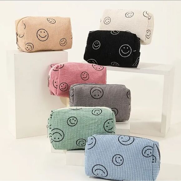 Smiley Face Corduroy Makeup Bags - Picture 1 of 11